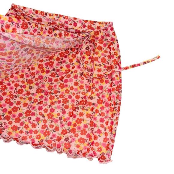 Pink Floral Y2K Mini Wrap Skirt Women’s XS Preppy Coquette Balletcore Soft Girl - Picture 3 of 9
